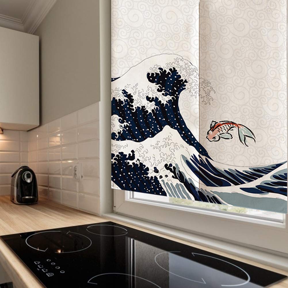 Rideau de Porte Japonais 100% Polyester 90x120cm Séparateur de Pièce Décoration Zen