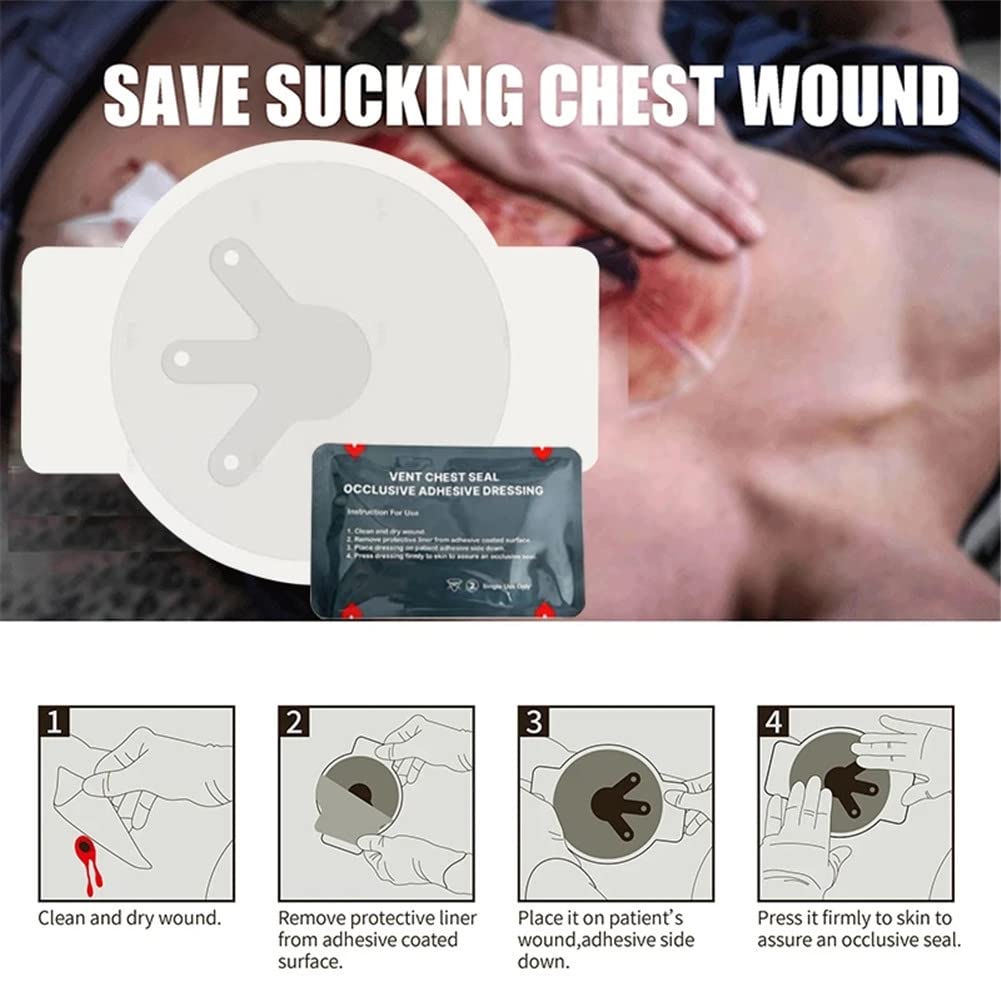 Breather Chest Gasket 3 Pack Emergency Trauma Dressing, Sterile First Aid Kit, Wound Care, Trauma Kit Ems Medical Occlusive Dressing