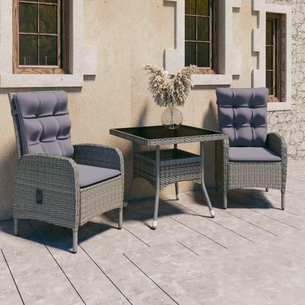 Set Salotto Giardino Esterno Salottino MCW-G59 Polyrattan 3x Poltrone Tavolo Divano Grigio Cuscini Grigio Scuro