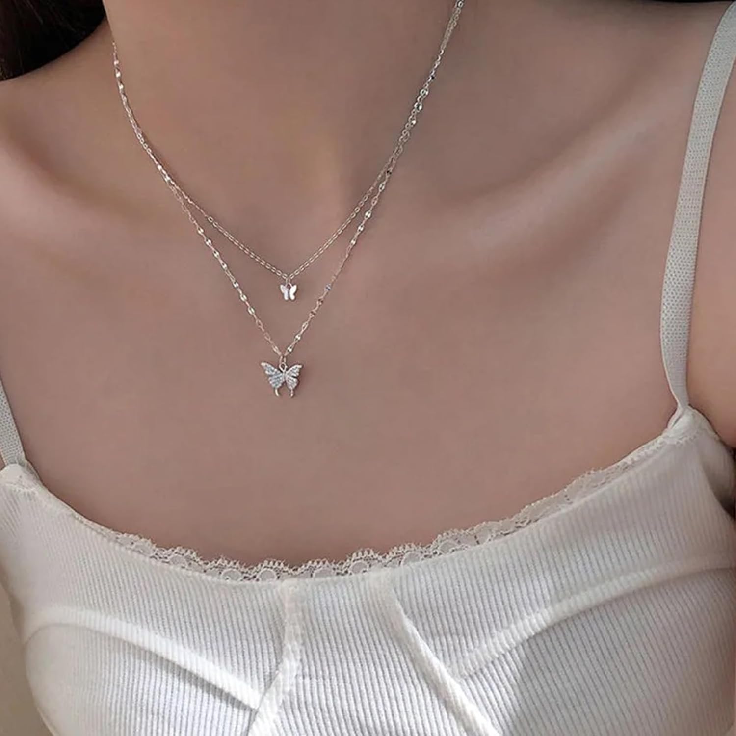 Silver Butterfly Necklace for Women Bohemian Butterfly Pendant Necklace Layered Gold Butterfly Choker Necklace Butterfly Jewelry - Image 3