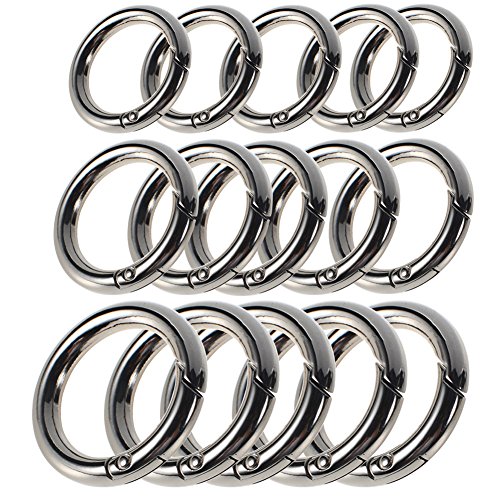 Mike Home Zinc Alloy Round Carabiner Spring Snap Clips Hook Keychain Keyring Buckle，3 Size,15 Pieces