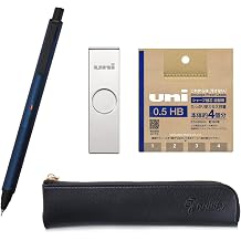 Kuru Toga Metal 0.5mm Silent Blue Plain Metal Case + Uni Refill 0.5mm HB Black Slim Pen Case