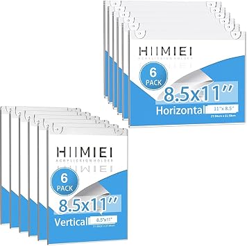 HIIMIEI Wall Mount Acrylic Sign Holder 8.5 x 11 with Screws 6 Pack Vertical and 6 Pack Horizontal
