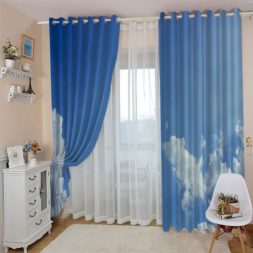 Rideaux Et Draperies Intérieurs 3D Ciel Bleu Nuage Blanc Paysage Motif Rideau Occultant À Oeillets Decoration Salon Chambre Maison pour Enfant Adulte 2 Pièces 280x160Cm Design Moderne Imprimé