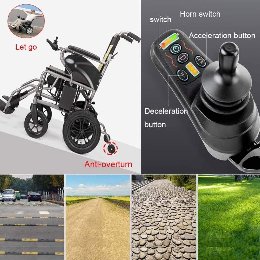 Carrozzina elettrica Leggera per Adulti, ausilio alla Mobilità Pieghevole, capacità di carico 100 kg, Peso 25 kg, con Doppio Controllo, Joystick Intelligente
