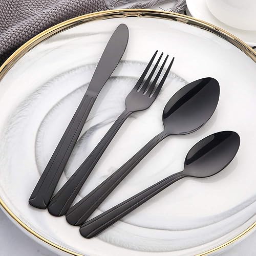 Miniatura 2 de Buyer Star Juego de cubiertos negros de 20 piezas, utensilios de cocina de acero inoxidable para picnic, camping, servicio para 5, apto para