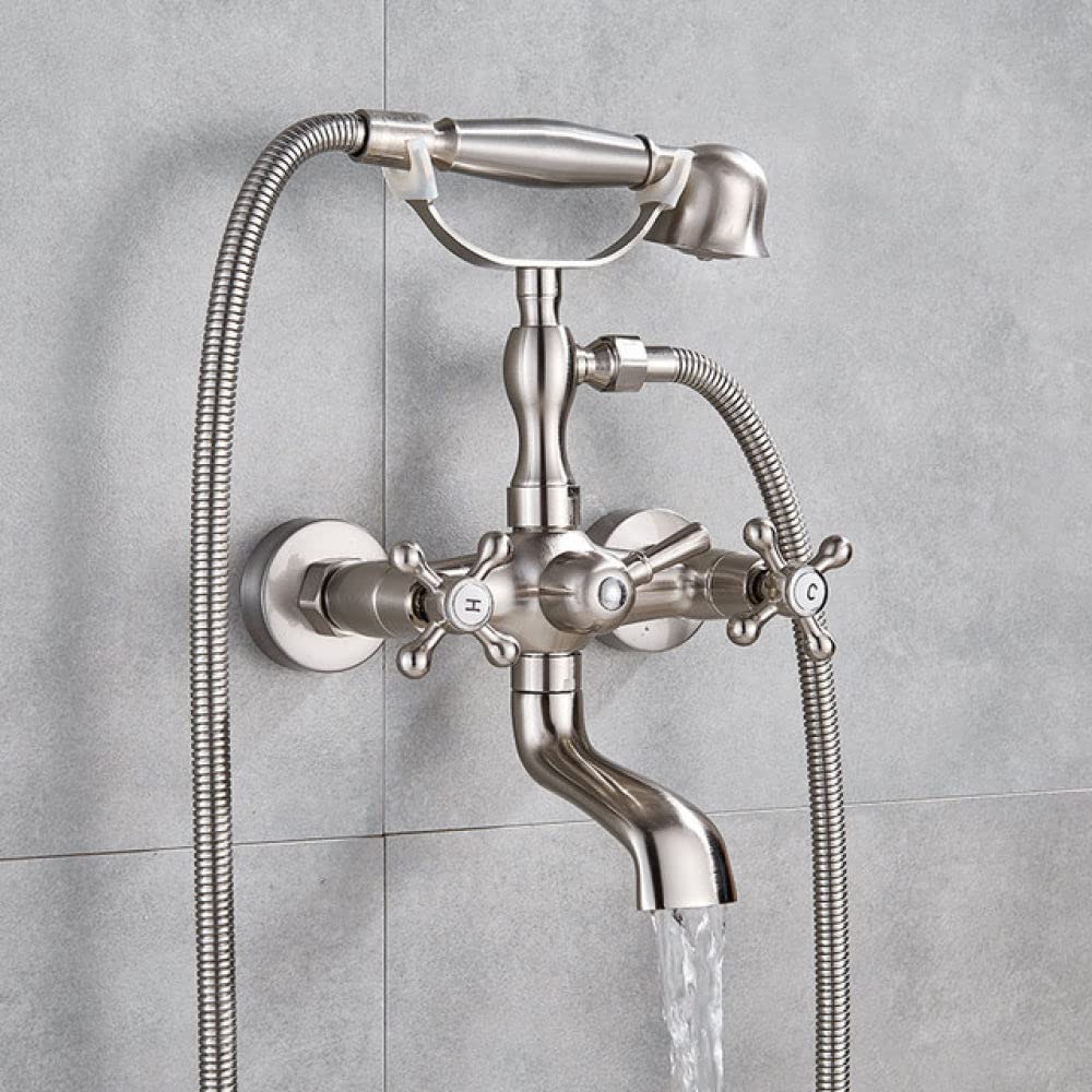 ZYCHSJXA Antique Brass Floor-Standing Bathroom Faucet Set - Dual Knobs Mixer Tap, Wall Mounted Bathtub Shower with Swivel Tub Spout, Elegant Bath Fixture