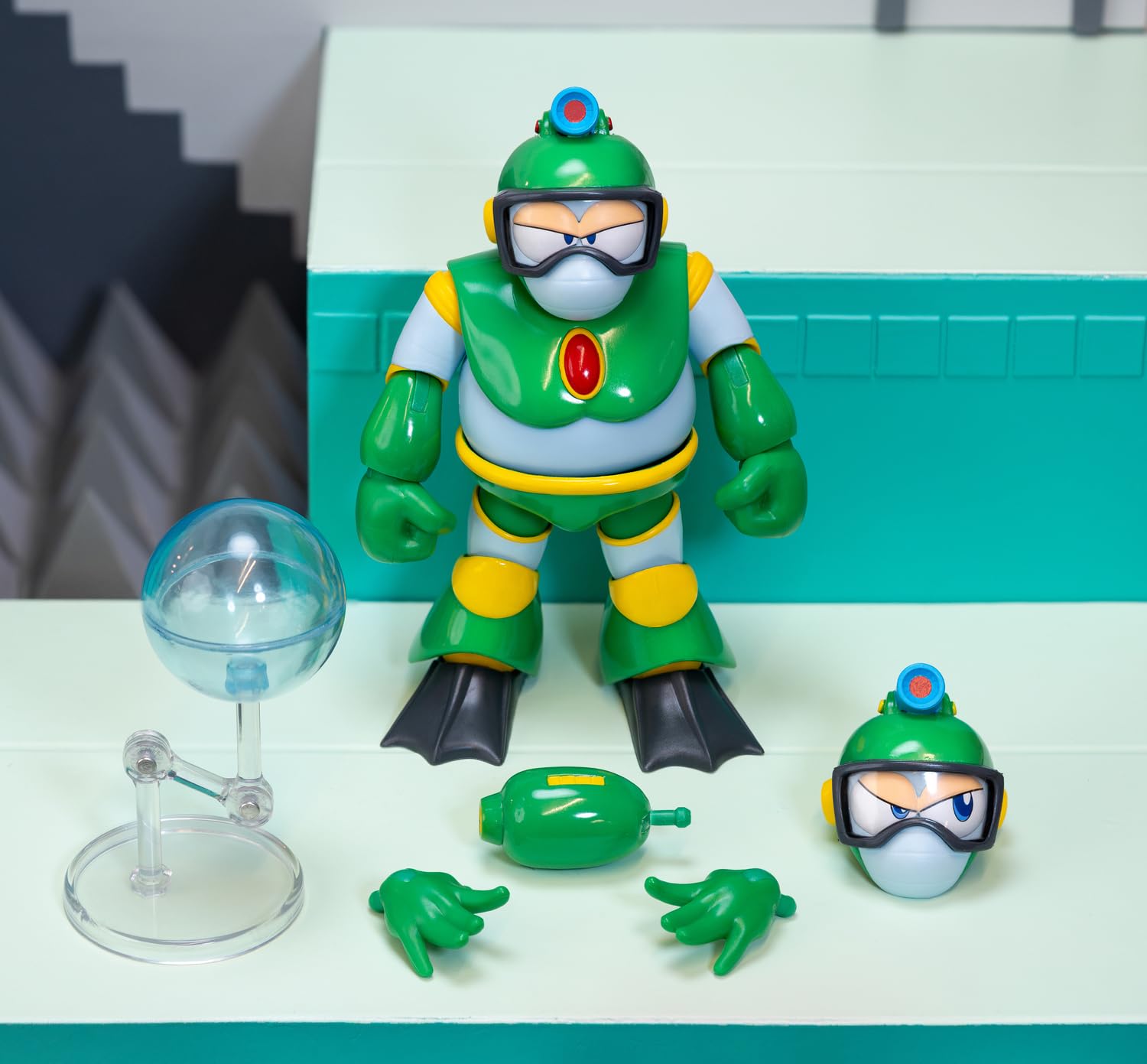 Jada Toys Mega Man - Figura de Bubble Man (11,5 cm) – Figura de acción y colección móvil de la serie de videojuegos Megaman, con cabeza, manos y accesorios alternativos, para fans y coleccionistas a