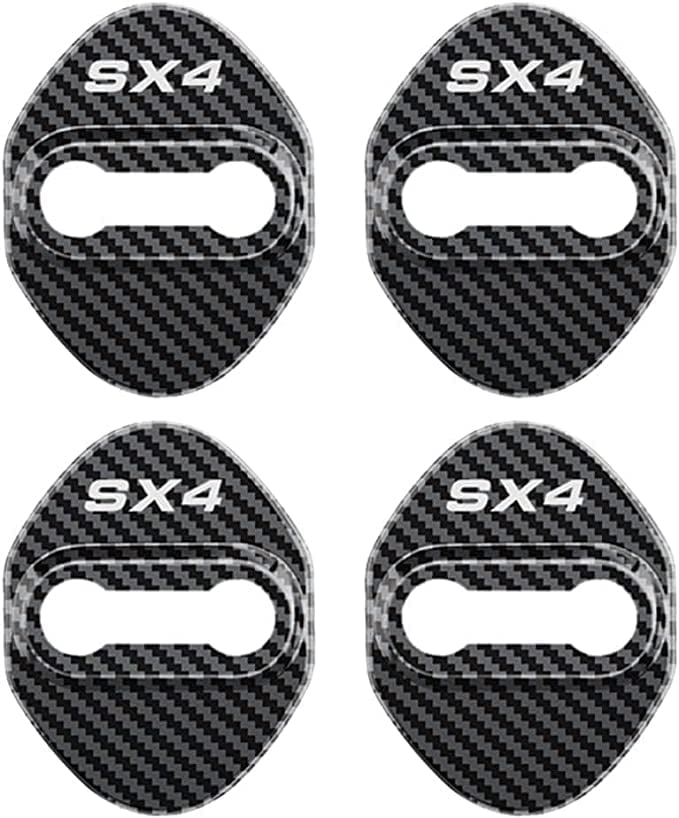 4Pcs Stainless Steel Car Door Lock Cover for Suzuki SX4,Guard Latch Cap Sticker Buckle Anti-Corrosion Car Accessories,E-Carbon Fiber