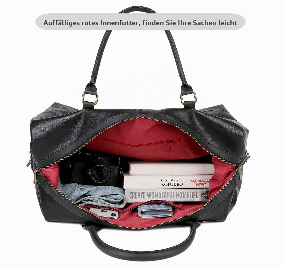 BAOSHA Groß Herren PU Leder Reisetasche Handgepäck Männer Tragetasche Travel Duffel Carry On Bag Weekender Tasche für Reise am Wochenend HB-14 (Schwarz)