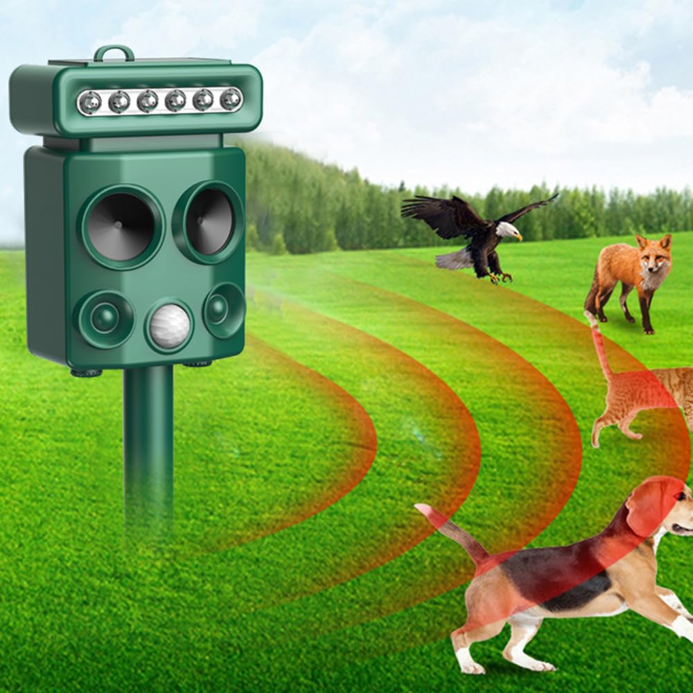 OBEST Cat Repellent, Solar Powered Garden ﻿Ultrasonic Animal Pest Repeller, Waterproof&Ultrasonic, USB Power +Solar Powered Waterproof with Motion Sensor for Farm Garden Yard Dogs, Cats, Birds