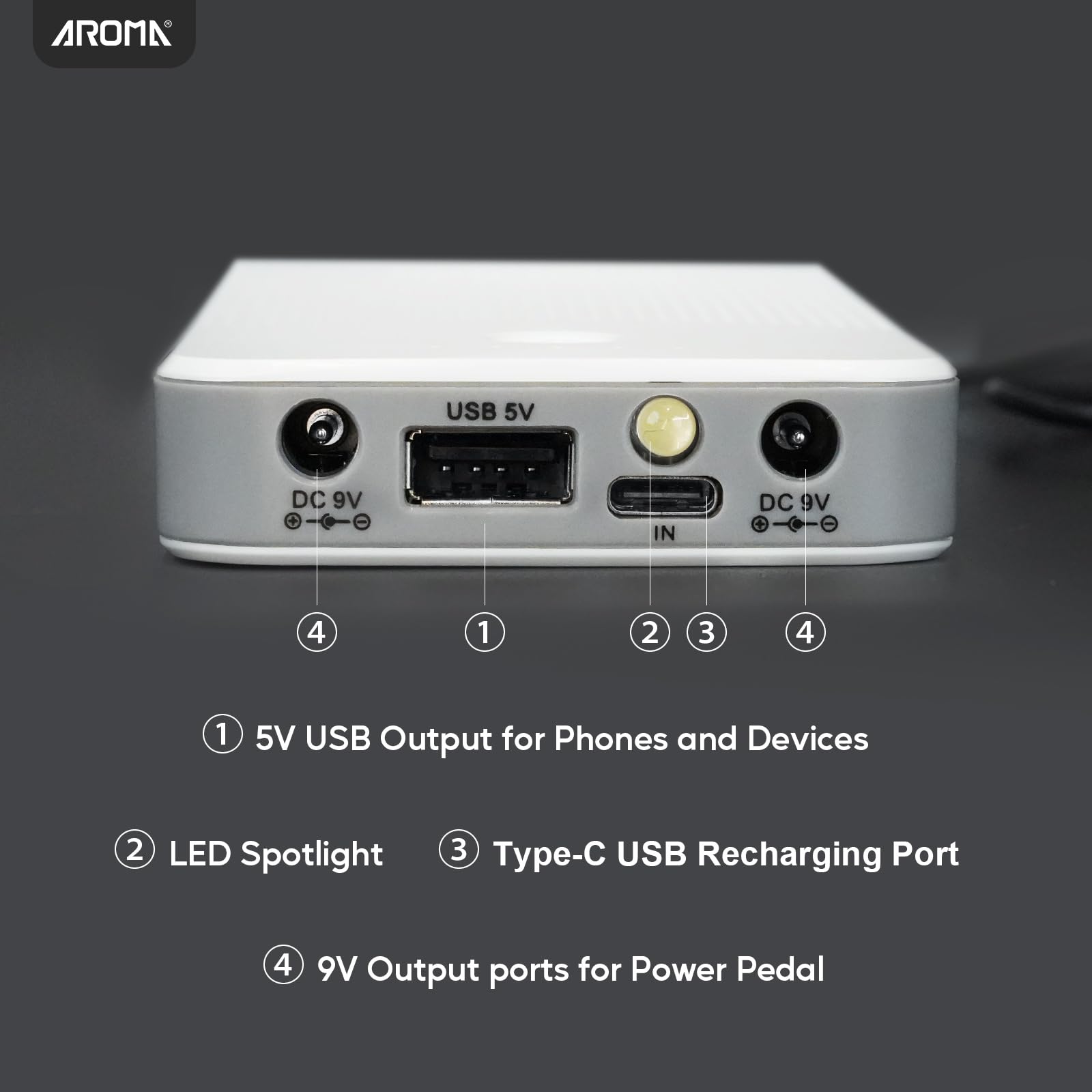 Aroma Alimentatore Ricaricabile a Batteria per Pedaliera Chitarra con Power Bank Integrato da 10000mAh per Pedali Effetto a 9V e Altri Dispositivi