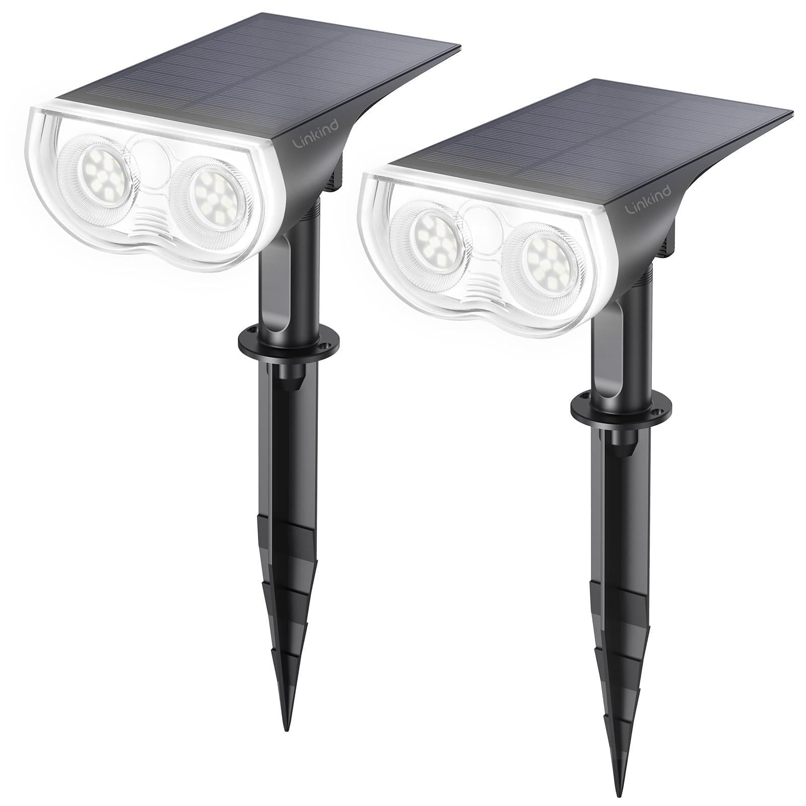 Linkind Cool White Solar Lights Outdoor Garden, Dusk-To-Dawn Ip65 Waterproof Solar Powered Spot Lights, 6500K Daylight White, Outdoor Wall Lights For Garden Yard Driveway Porch Walkway, 2 Pack