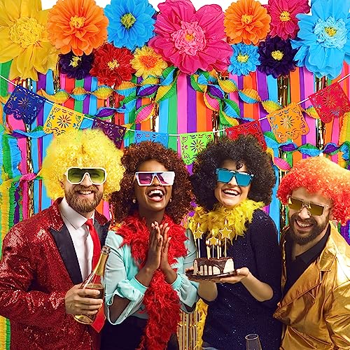 Image of TaoBary 28 Pcs Mexican Party Decorations Set Mexican Paper Flowers Fiesta Ruffled Streamer Backdrop Papel Picado Banner Mexico Party Decorations for Cinco De Mayo Decor(Multicolored,Classic)