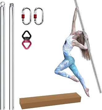 Flying Pole 2M Aerial Dancing Pole Equipment Flying Pole for Home Silver Portable Dance Pole Great for Bedroom, Pole Dance Studio & Pole Fitness