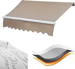 Toldo Retrátil, Abrigo De Cobertura De Toldo Retrátil Manual Ao Ar Livre, Sombra Solar Do Pátio Poliéster Resistente à água, Toldo Do Pátio Externo Sombra Do Sol Retrátil, Brown, (13x8.2ft)4x2.5m