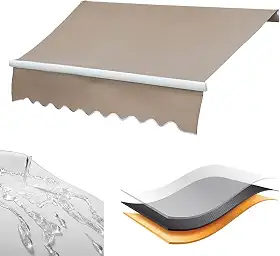 Toldo Retrátil, Abrigo De Cobertura De Toldo Retrátil Manual Ao Ar Livre, Sombra Solar Do Pátio Poliéster Resistente à água, Toldo Do Pátio Externo Sombra Do Sol Retrátil, Brown, (13x8.2ft)4x2.5m