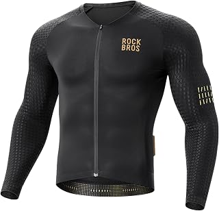 ROCKBROS Men's Long Sleeve Cycling Jersey - Breathable Quick Dry Full Zipper Shirt with Pockets & Reflective Strips