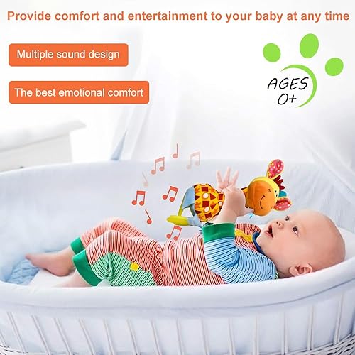 Miniatura 7 de HUADADA Sonajeros suaves para bebés, juguetes de agarre para el desarrollo infantil, juguetes de aprendizaje sensorial con mordedor, sonidos para