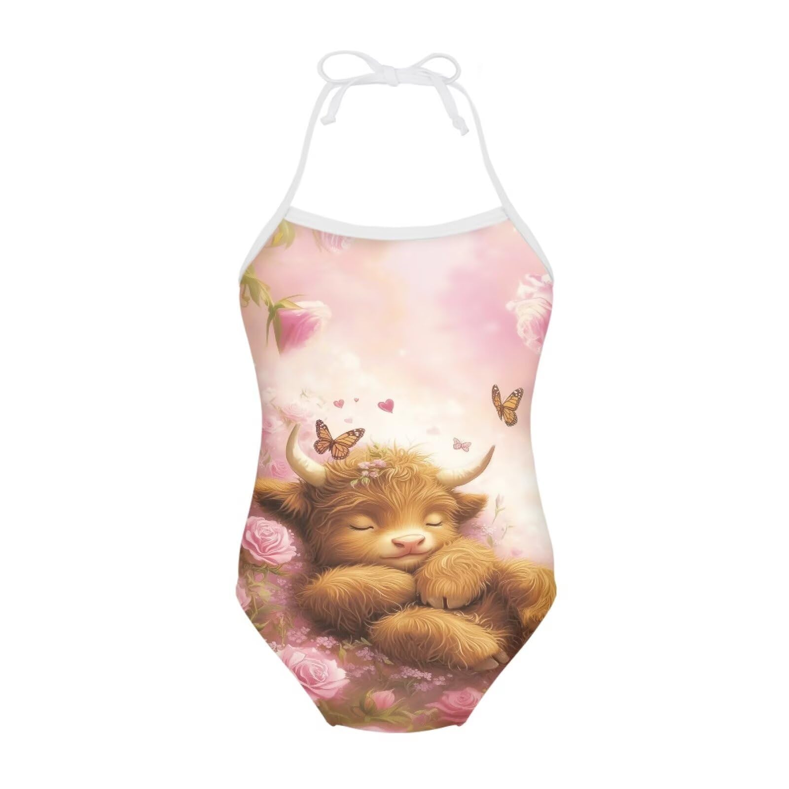 Girls One Piece Swimsuit Beach Bathing Suit Toddler Floral Halter Straps Swimwear for 1-10 Years