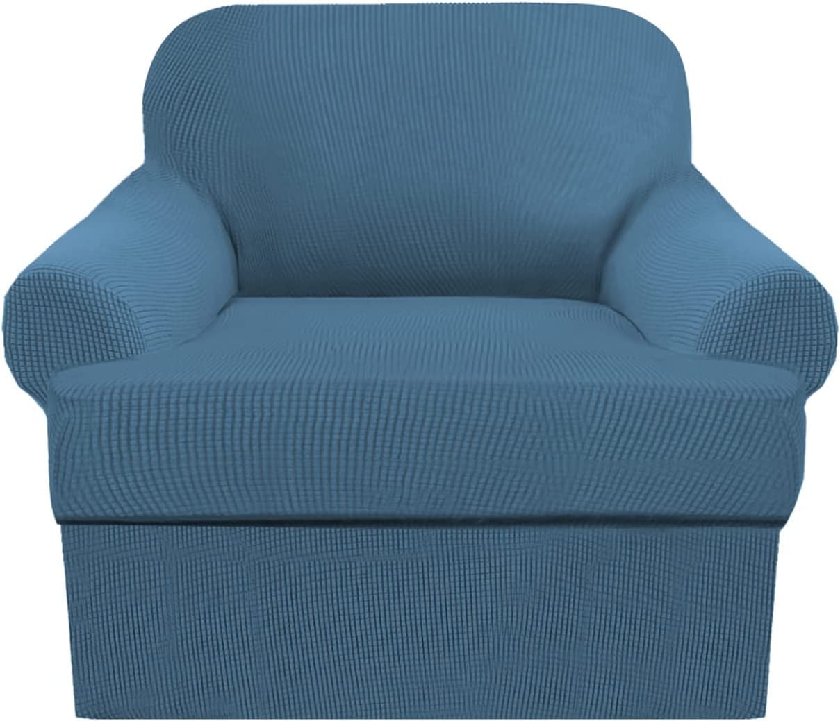 MLMHLMR 2 Pieces Sofa Covers Stretch Armchair Slipcover with 1 Individual T Cushion Seat Cover Jacquard Knitted Furniture Cover 1 Seater 81-122CM (Color : Blue)