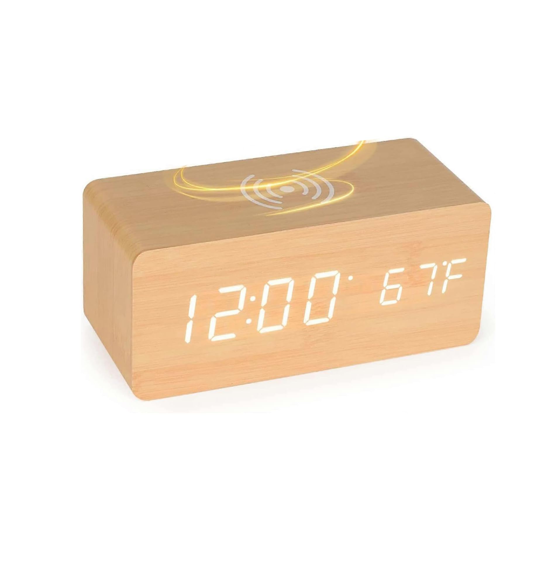 JOYHAPPST Wooden Digital Alarm Clock for iPhone/Samsung Galaxy, Voice Control No-Tick Alarm Clock for Bedroom, Home and Office (Bamboo)