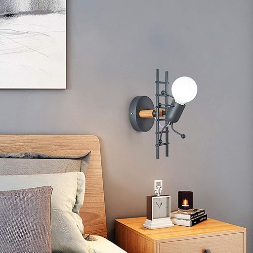 Miniatura 4 de Mengjay - Lámpara de pared creativa humanoide para interiores, lámpara de pared moderna Art Deco de hierro E26 base para dormitorio, habitación de