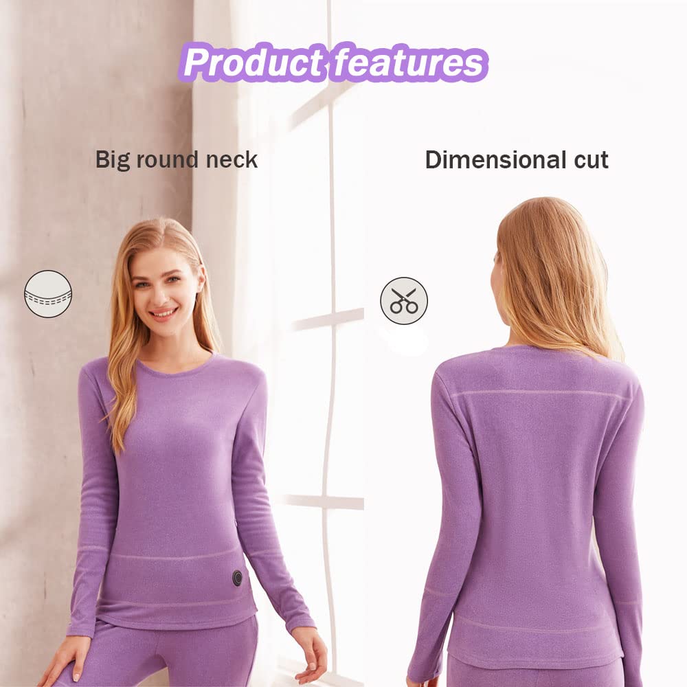 Camiseta de Ropa Interior térmica para Mujer, Camiseta de Manga Larga con calefacción USB eléctrica App para Deportes en Interiores y Exteriores (púrpura M) (púrpura S)
