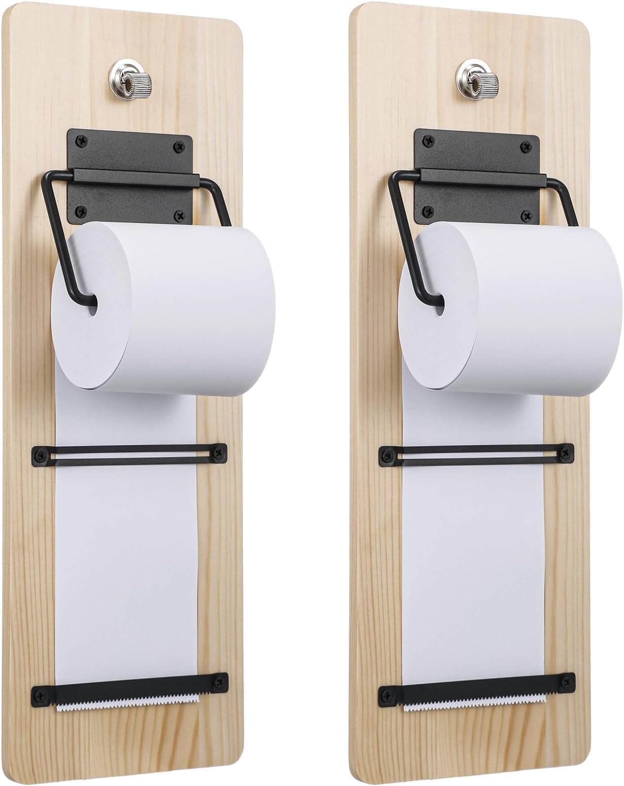 Honoson 2 Pcs Wall Mounted Wooden Note Paper Dispenser with 2 Pcs 160 Foot Roll of Paper Included, Brown and Black Paper Roll Dispenser for to Do Lists Daily Specials Menus and Other Note Taking