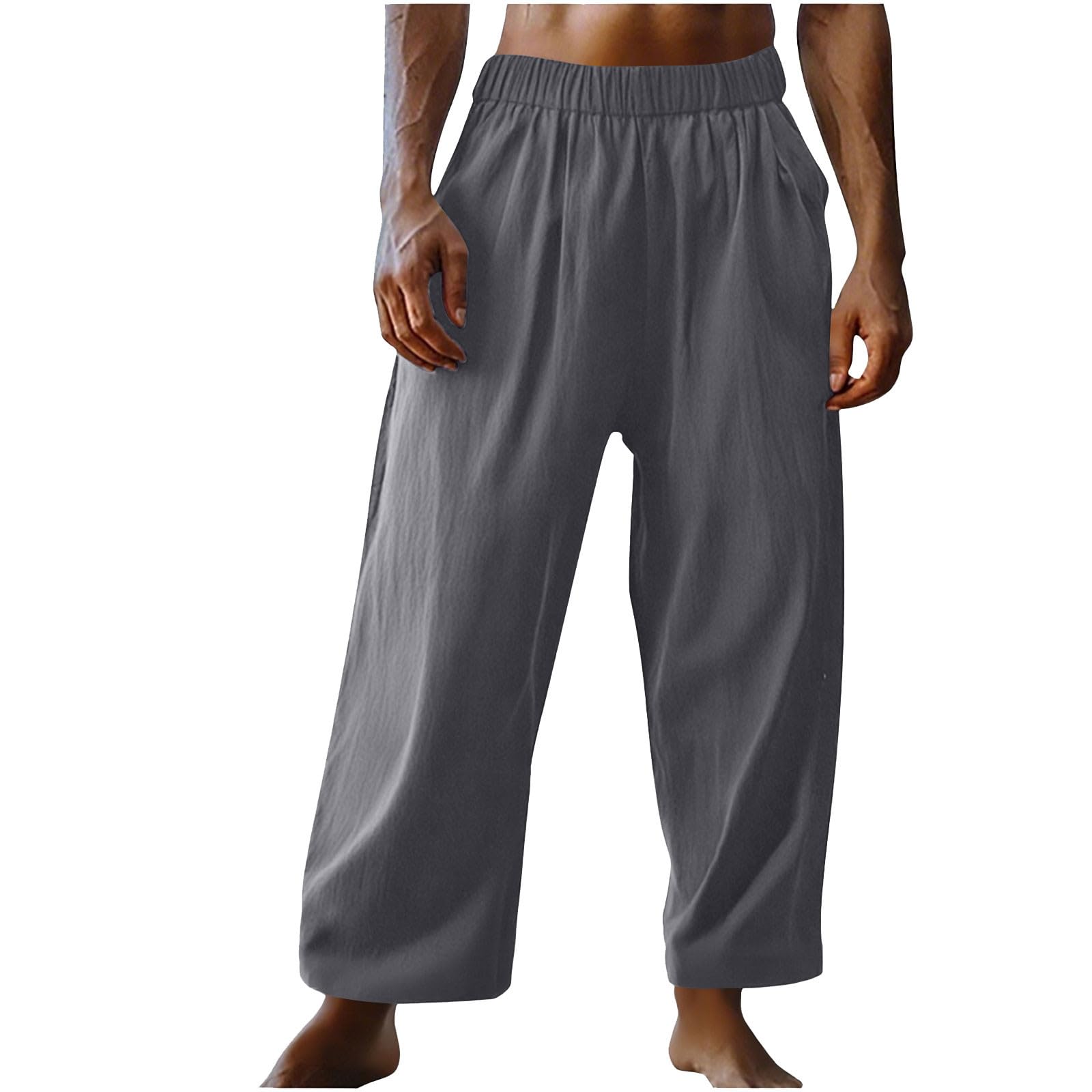 Xiaojmake Wide Leg Cropped Pants Men High Waisted Trendy Crop Barrel Pull On Baggy Elastic Waist Loose Fit