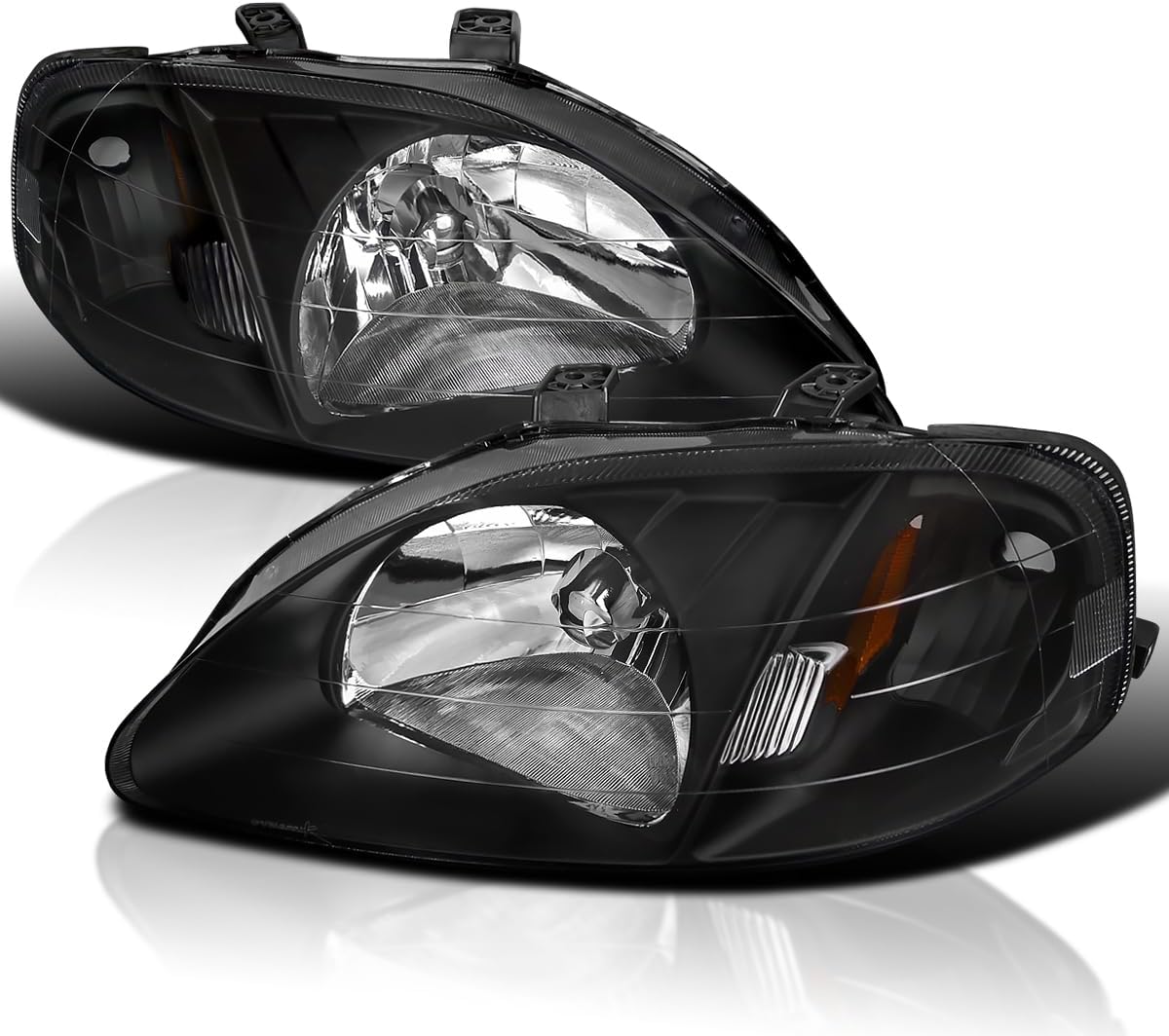 SPEC-D TUNING Black Headlights Compatible with 1999-2000 Honda Civic EK EX LX Si L+R Pair Head Light Lamp Assembly