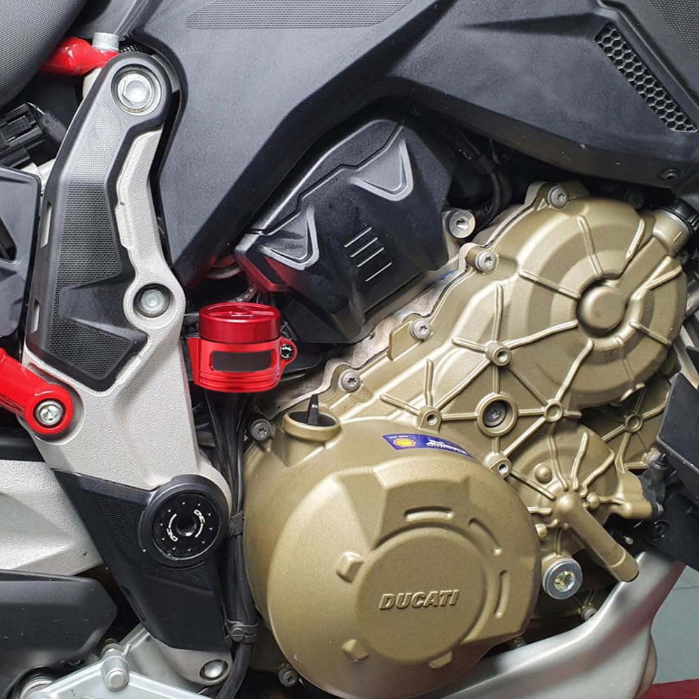 Modeer Contenitore del liquido dei freni posteriore per serbatoio Protezione del coperchio dell'olio per Ducati Multistrada V4 V4S 2021-2024 /Pikes Peak/TRAVEL/Sport/Rally Accessori (V4-Rosso)