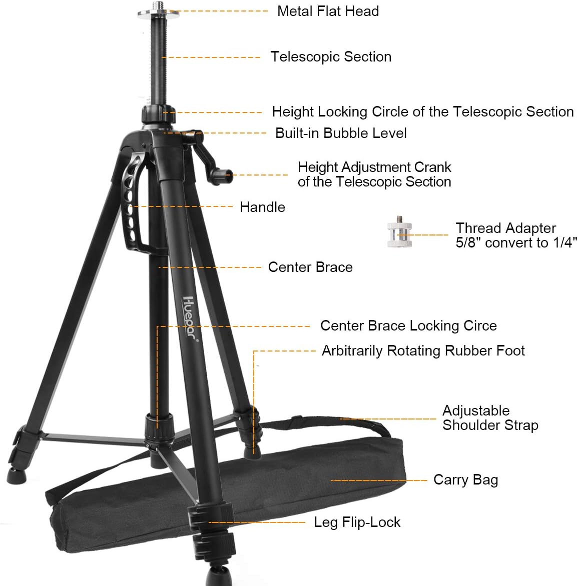 Huepar 3 x 360°Cross Line Laser Kit with 62" Adjustable Tripod, 4D Self-Leveling Tiling Floor Laser Tool - 1x360° Horizontal & 2x360°Vertical Laser Lines, Extendable Tripod with 3-Way Swivel Pan Head