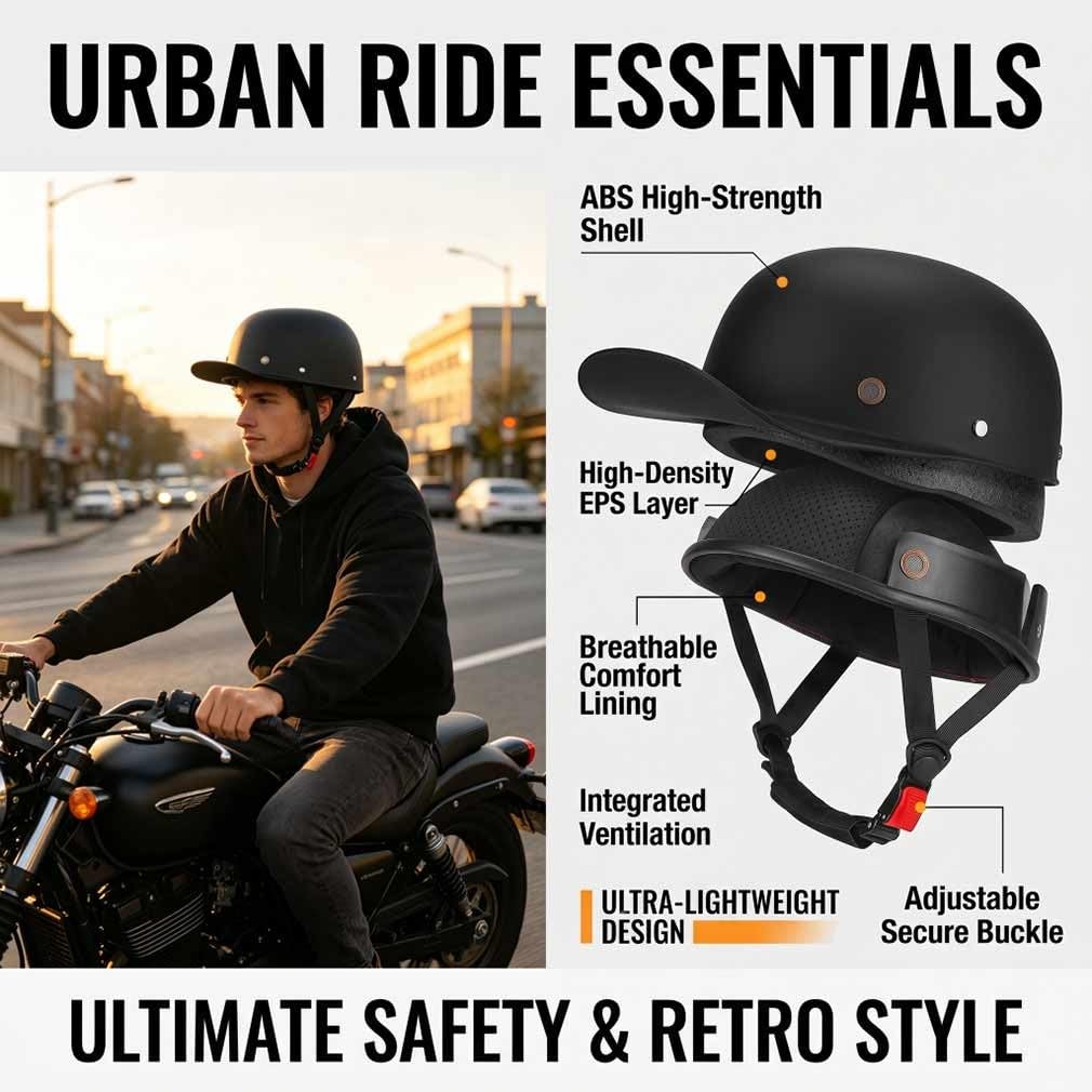 Halbschalenhelm Motorradhelm ECE-Zulassung Baseball Cap Mit Fahrradbrille Fahrradvisier Cruiser Chopper Scooter Helm Herren Retro Motorrad Halbhelm MäNner Frauen Mofa Helm 57-62cm