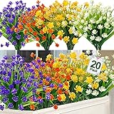 20 Bundles Artificial Flowers for Outdoor Decoration, Spring Summer Decoration UV Resistant Faux Out