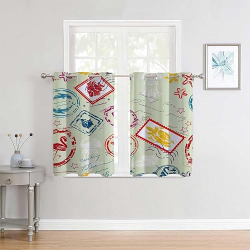 Cortinas cortas opacas retro con ojales, bloqueo de ruido de pared corta, cortinas para Ventanas de Cuarto 55 pulgadas de ancho por 72 pulgadas de