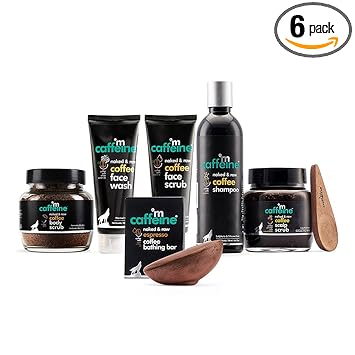 mCaffeine Must Have Coffee Bath Kit (Pack of 6) | Anti Hair Fall and Anti Dandruff Hair Care | Anti Pollution Face Care | De-Tan and Exfoliating Body Care