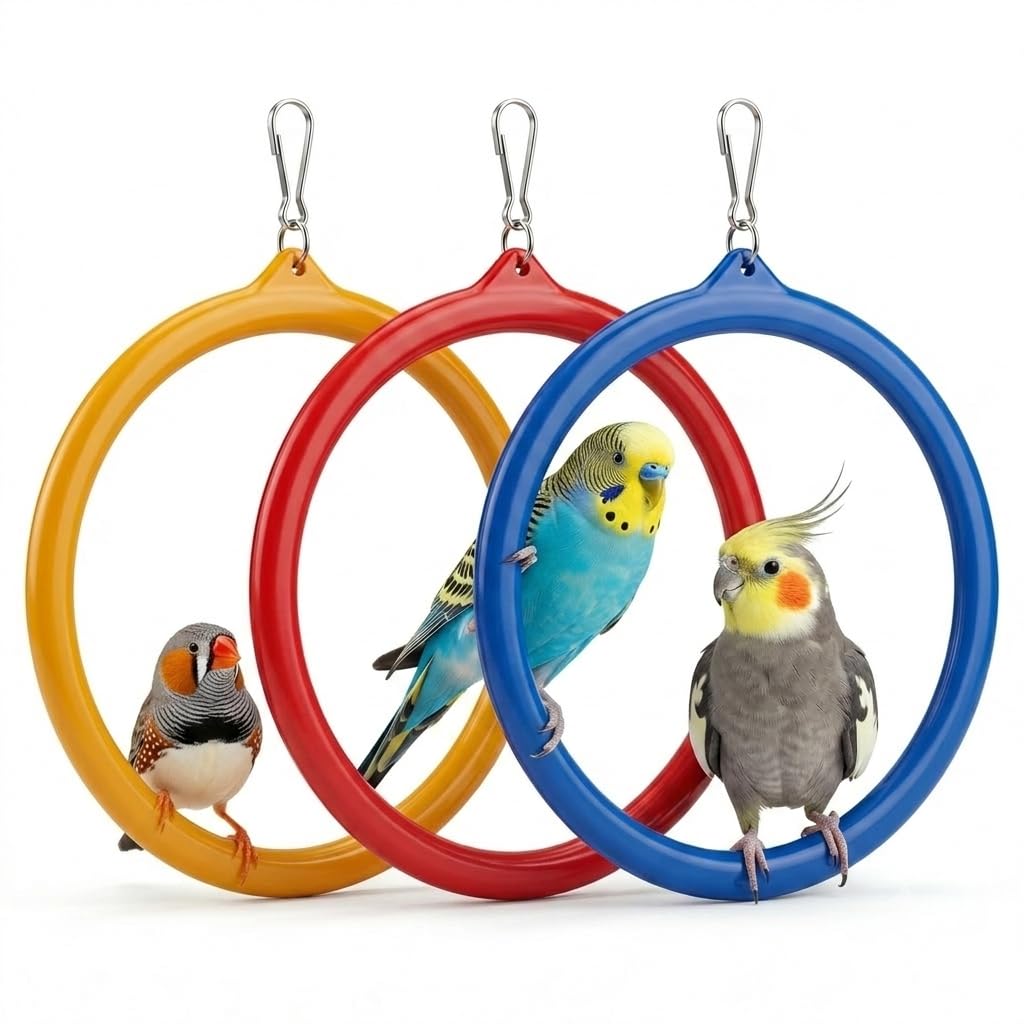 3 Pcs Durable Plastic Bird Swing Rings Oval Shape | Heavy Duty Clips for Hanging | Perching | Chewing & Cage Enrichment | Suitable for Lovebirds | Budgies | Parakeets | Cockatiels | Finches-image-0