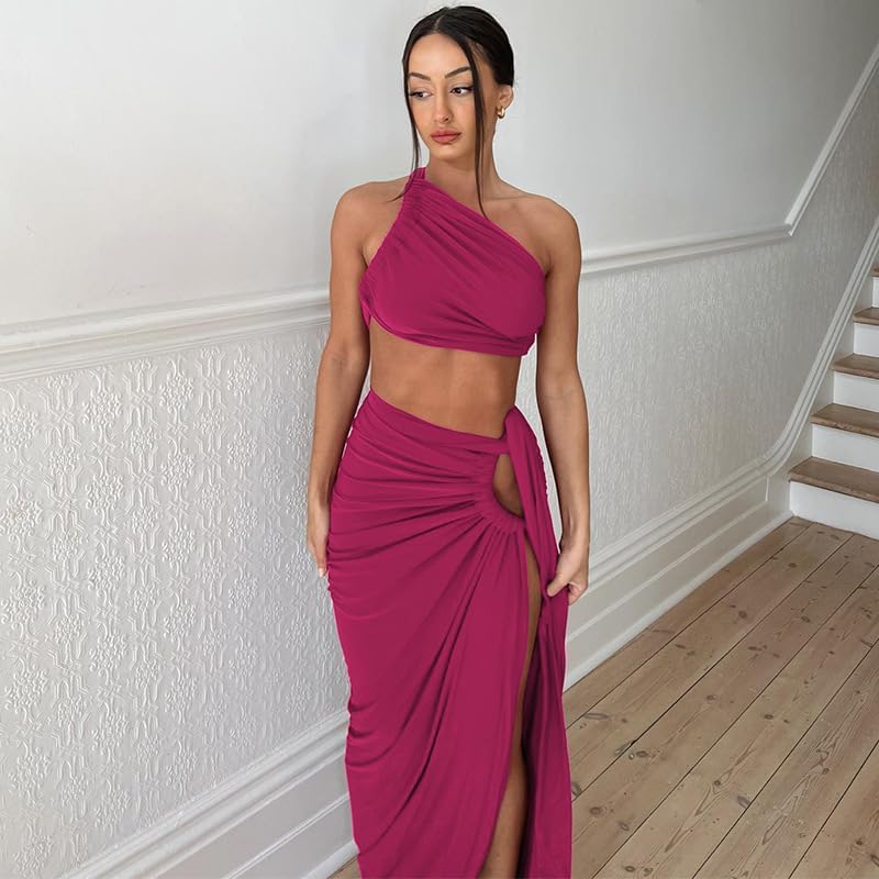 Women's 2 Piece Dress Sexy Y2k Strapless Crop Top High Slit Skirt Bodycon Maxi Long Skirt Suit Night Out Dress Sets - Image 4