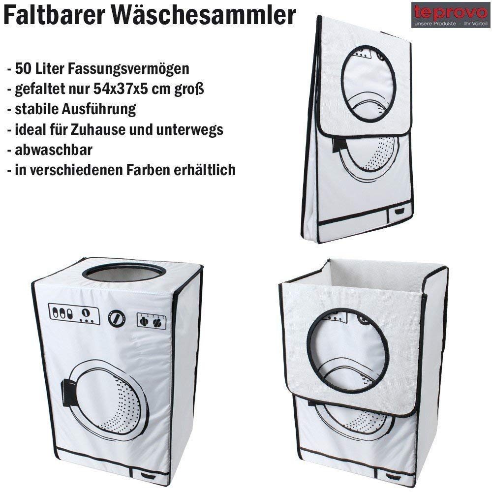 teprovo 3er Set faltbarer Wäschekorb Wäschesammler Dreckwäsche Schmutzwäschebehälter 50 L Kleideraufbewahrung schwarz weiß grau