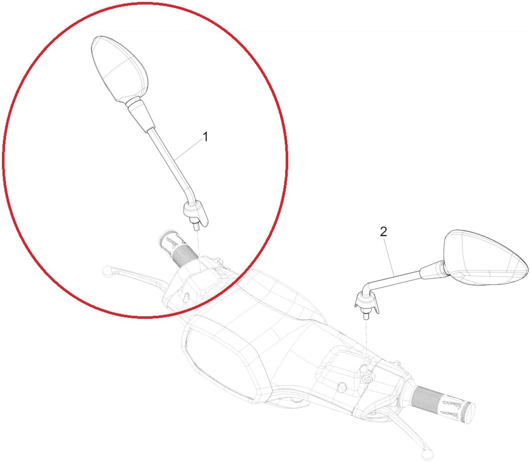 OEM Right Side Mirror in Chrome for Vespa Sprint, RH Kidney Shape Mirror for Vespa Primavera, RH Mirror for Vespa Elettrica, Kidney Shape RH Side Mirror CM262002(chrome)