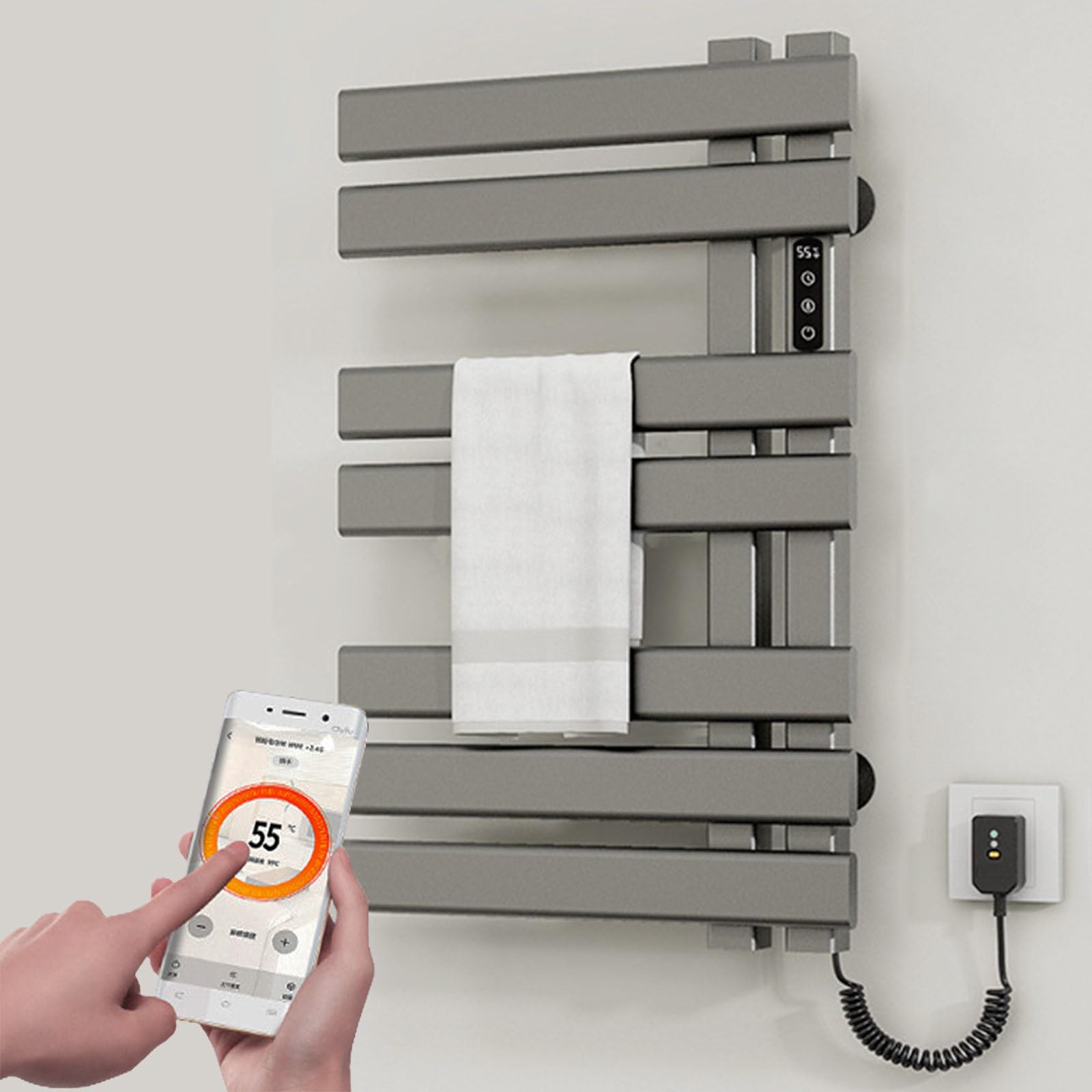 Porte-serviettes chauffant mural intelligent sans perforation pour salle de bain