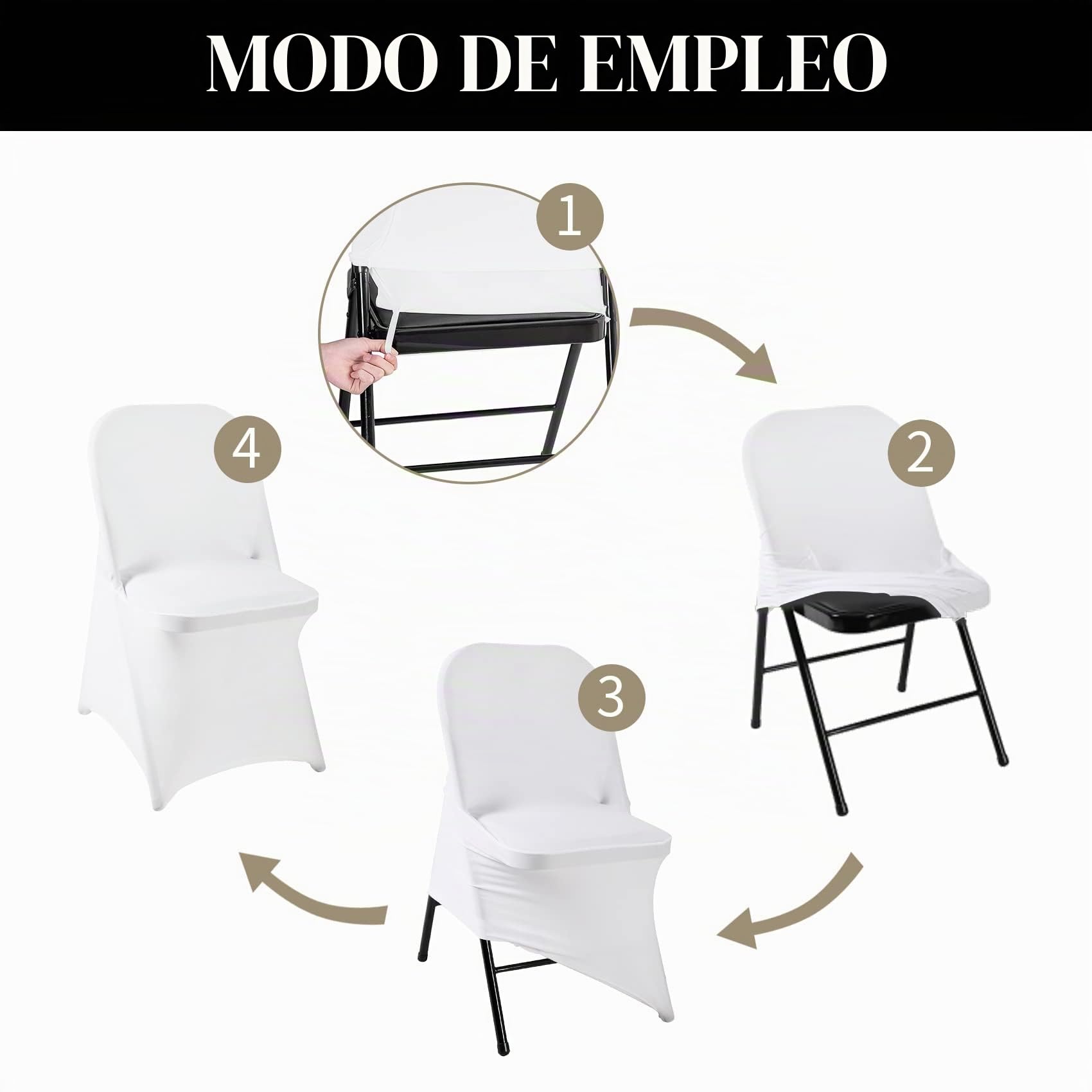 magalo Paquete de 12 Fundas Impermeables Plegables de Elastano Blanco para sillas, Fundas elásticas para Bodas, Fiestas, Banquetes de Comedor y Otros Eventos Especiales