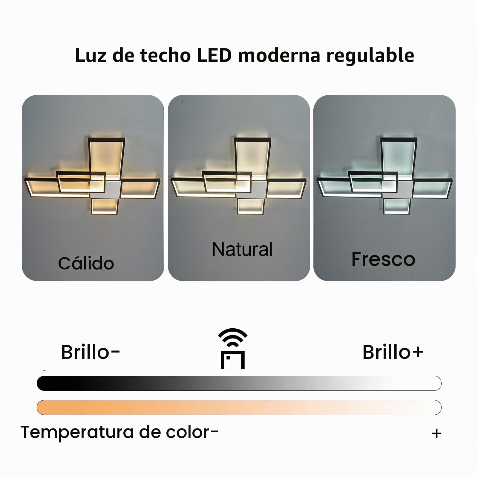 Lámpara de Techo Negra Mate Con Atenuación de Brillo, Candelabro de 3000K-6000K para Sala de Estar, Comedor, Regulable con Control Remoto, 72W, 5040LM (Negro-BLS-FH102-S)