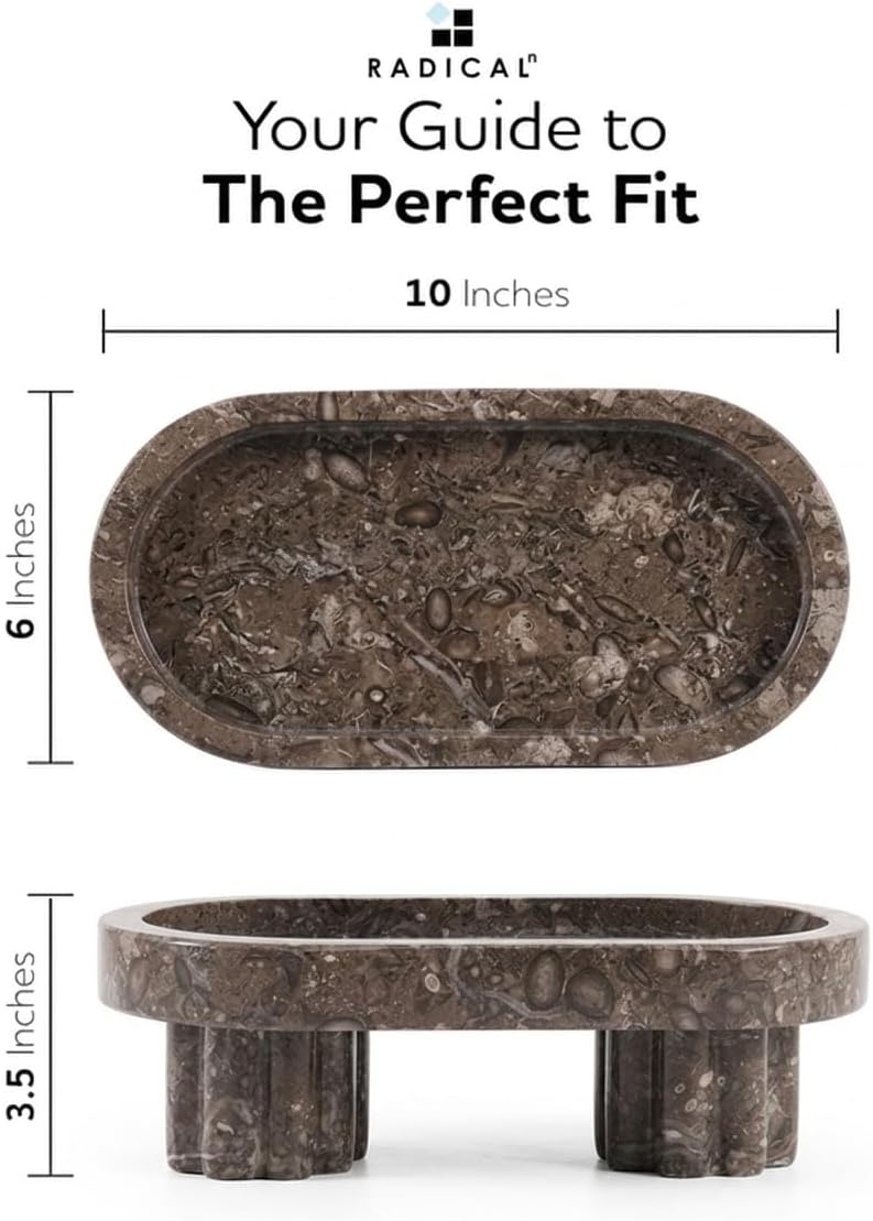 Radicaln Marble Oval Tray with Stand 10" Inches Oceanic Handmade Bathroom Vanity Tray, Ideal Home Kitchen Bathroom Table Tray, Decorative Countertop Tray for Jewelry & Perfume