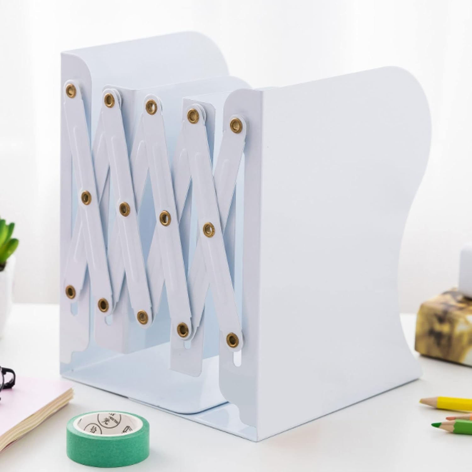 Adjustable Metal Bookends Heavy Duty for Shelves, 2 Dividers, Anti-Slip Design Expandable Book Ends for Desk, Office(White, 19 inches Max) image 5