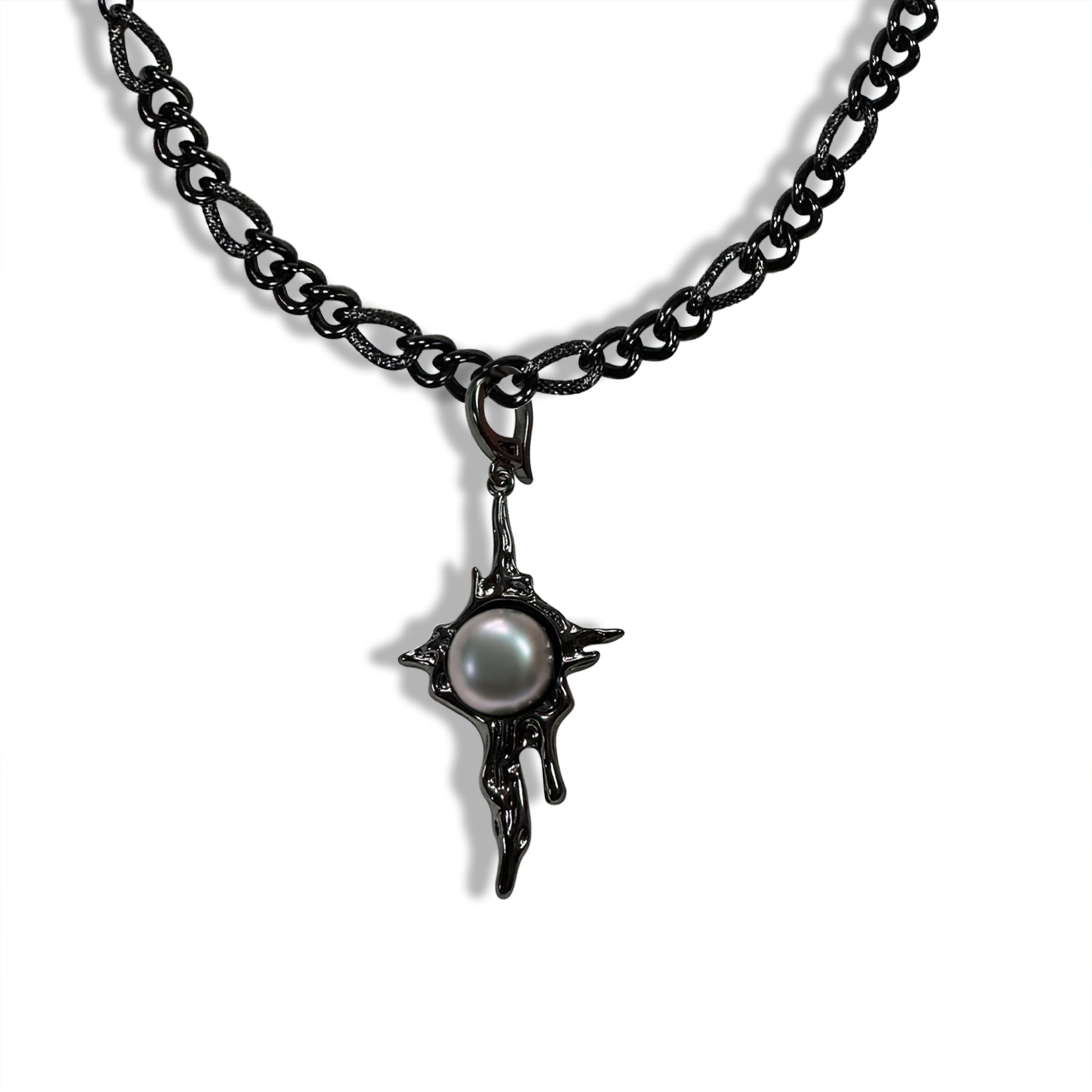 DPYSG_TO Men's Necklace - Gothic pearl pendant, fashionable black thick chain with AAAA cultured pearls, highlighting its different temperament (black, 19 inch)