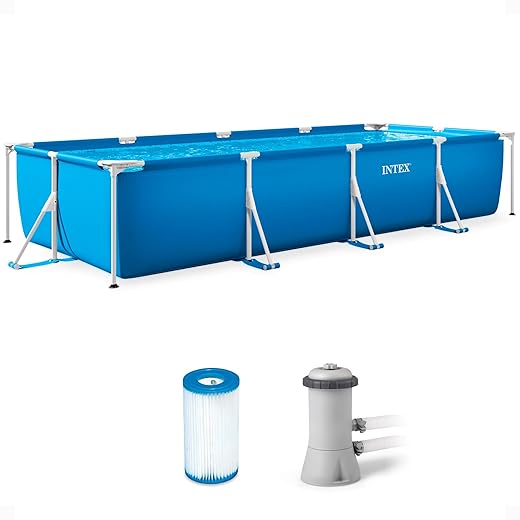 INTEX 28279EH Rectangular Frame Above Ground Swimming Pool Set: 14ft x 33in – Includes 530 GPH Cartridge Filter Pump – SuperTough Puncture Resistant – Rust Resistant – 1883 Gallon Capacity
