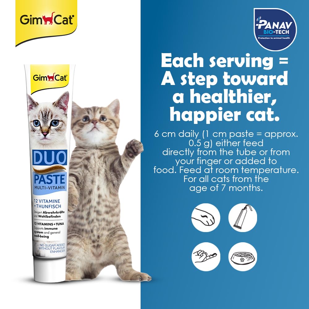 Wuuff&Meow GimCat Duo-Paste Cat Multi-Vitamins Cat Supplement, Tuna Flavour, with 12 Essential Vitamins, No Added Sugar, 50g (Pack of 1 (50g)) 2