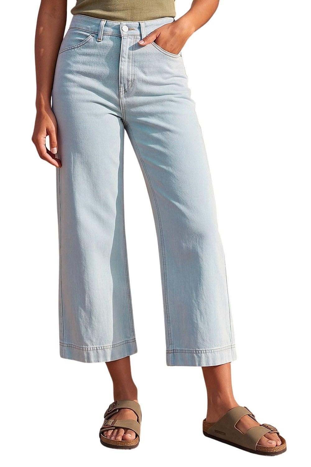 Roman Originals Women's Light Indigo Roman Originials Denim Culottes For Uk Cotton Cropped Trouser Wide Leg Jean Stretch Pants Capri 3/4 Length Three Quarter Summer Loose Casual Spring - Size 20